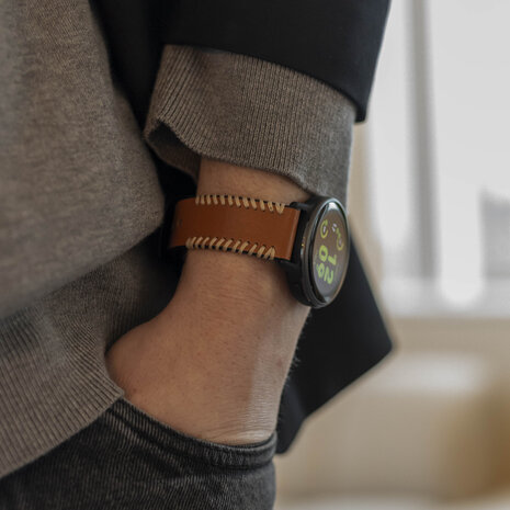 Strap-it Strap-it Bracelet en cuir cousu Samsung Galaxy Watch 4 Classic 42mm (brun)