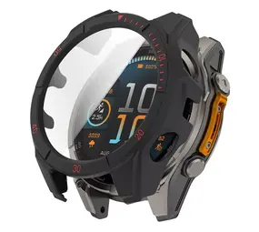 Strap-it Coque rigide avec verre Garmin Fenix 8 - 47mm SOLAR (noir/rouge)