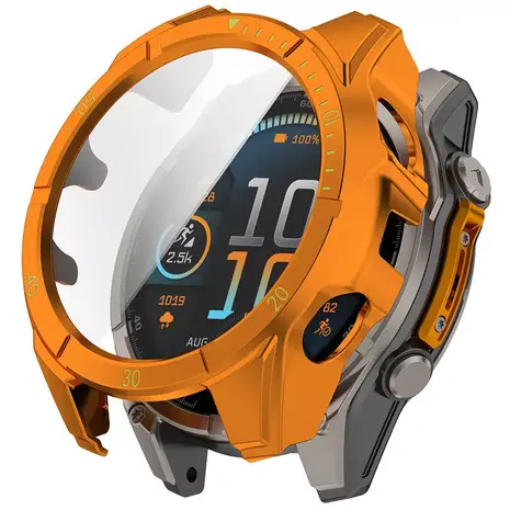 Strap-it Strap-it Coque rigide avec verre Garmin Fenix 8 - 51mm AMOLED (orange/vert)
