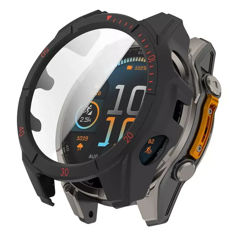 Strap-it Strap-it Coque rigide avec verre Garmin Fenix 8 - 51mm AMOLED (noir/rouge)