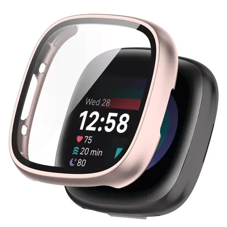 Strap-it Strap-it Coque rigide avec verre Fitbit Versa 4 / Sense 2 (or rose)