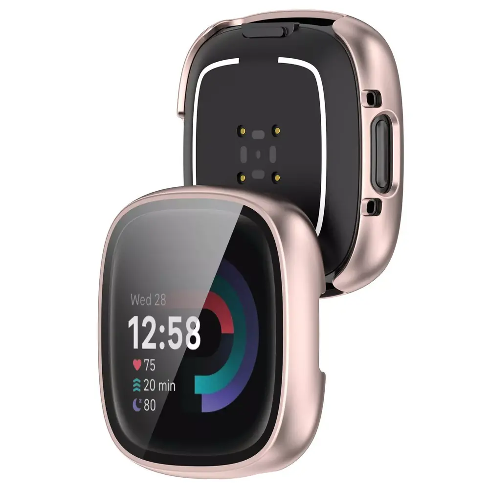 Strap-it Strap-it Coque rigide avec verre Fitbit Versa 4 / Sense 2 (or rose)
