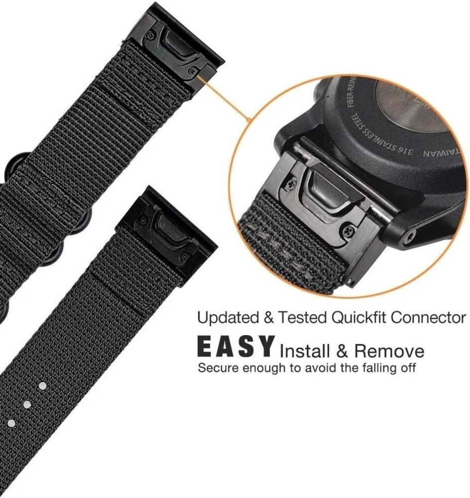 Strap-it Strap-it Bracelet nylon boucle Garmin Tactix 7 (noir)