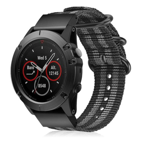 Strap-it Strap-it Bracelet nylon boucle Garmin Tactix 7 Pro (noir/gris)