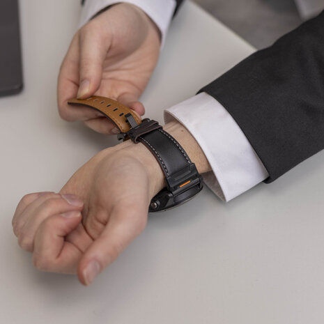 Strap-it Strap-it Bracelet en cuir véritable Garmin Quatix 3 / 6x / 7x Solar (noir)