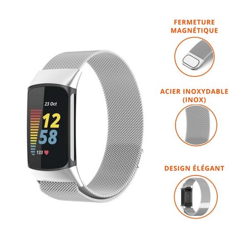 Strap-it Strap-it Bracelet Milanais Fitbit Charge 5 (argent)