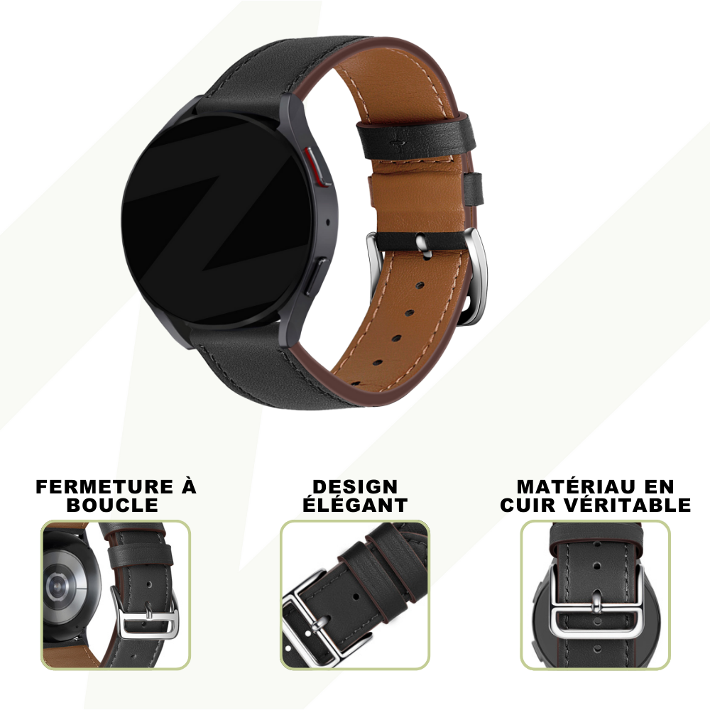 Bandz Bandz Bracelet cuir "Deluxe" Huawei Watch GT 3 Pro 43mm (noir)