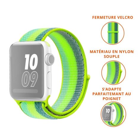 Strap-it Strap-it Bracelet nylon Apple Watch 8 (vert/jaune)