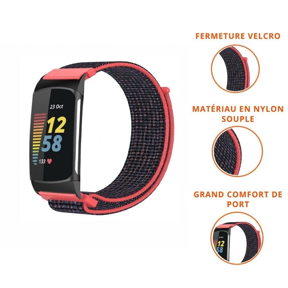 Strap-it Strap-it Bracelet nylon Fitbit Charge 6 (corail/noir)