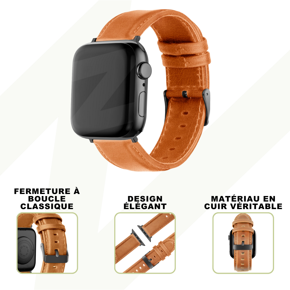 Bandz Bandz Bracelet cuir véritable Apple Watch (marron)