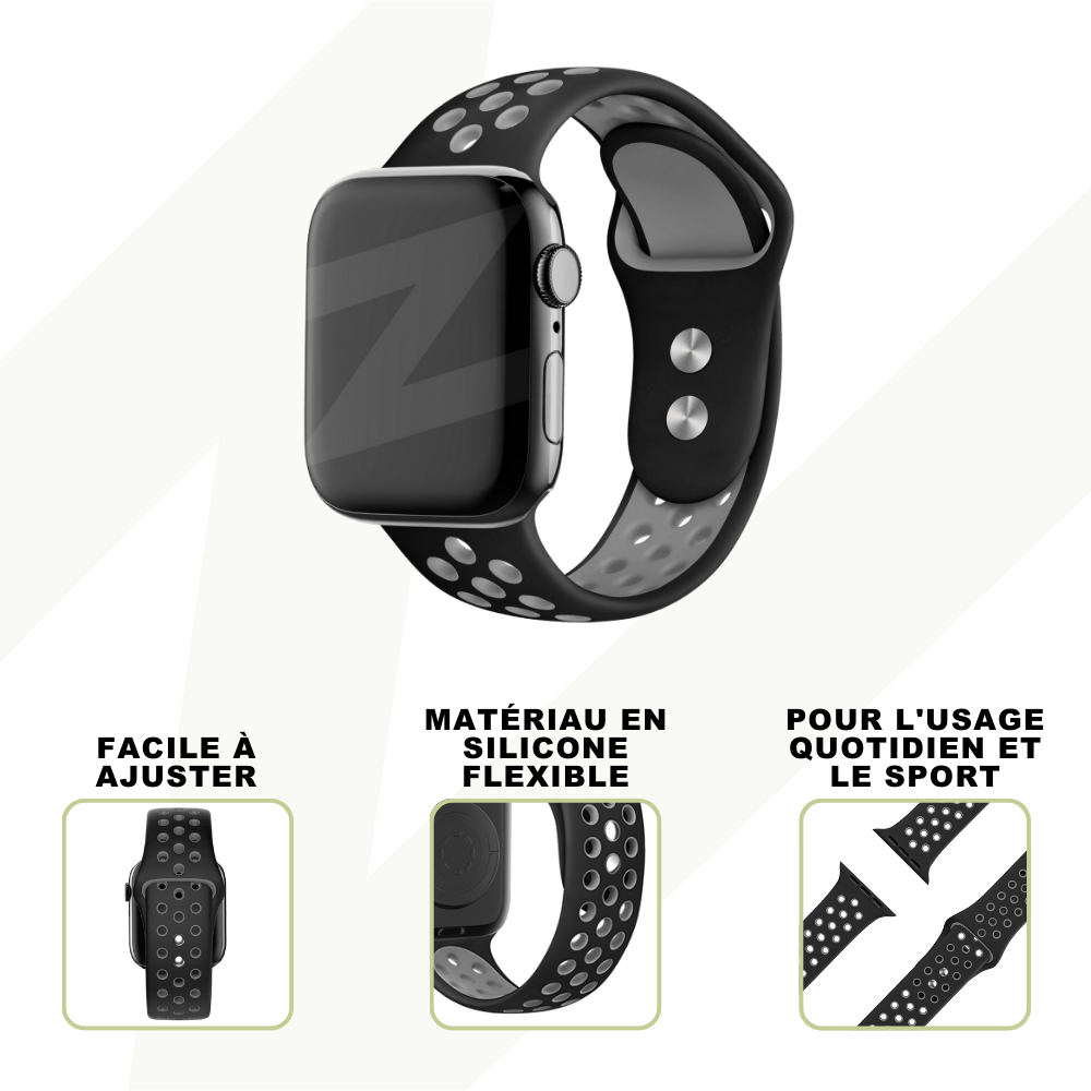 Bandz Bandz Bracelet sport Dual Snap Apple Watch (noir/gris) Bandz Bandz Bracelet sport Dual Snap Apple Watch (noir/gris)