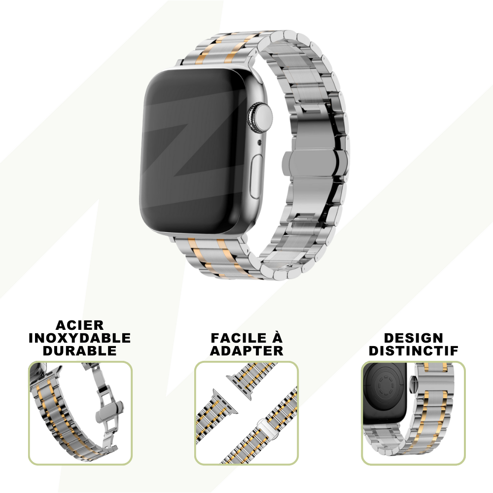 Bandz Bandz Bracelet à maillons acier Deluxe Apple Watch (argent/or) Bandz Bandz Bracelet à maillons acier Deluxe Apple Watch (argent/or)