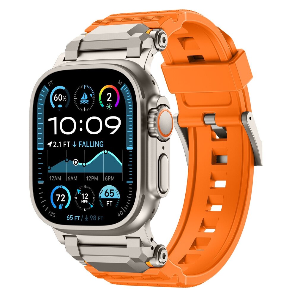 Strap-it Strap-it Bracelet silicone 'Adventurer' Apple Watch (orange avec titane)