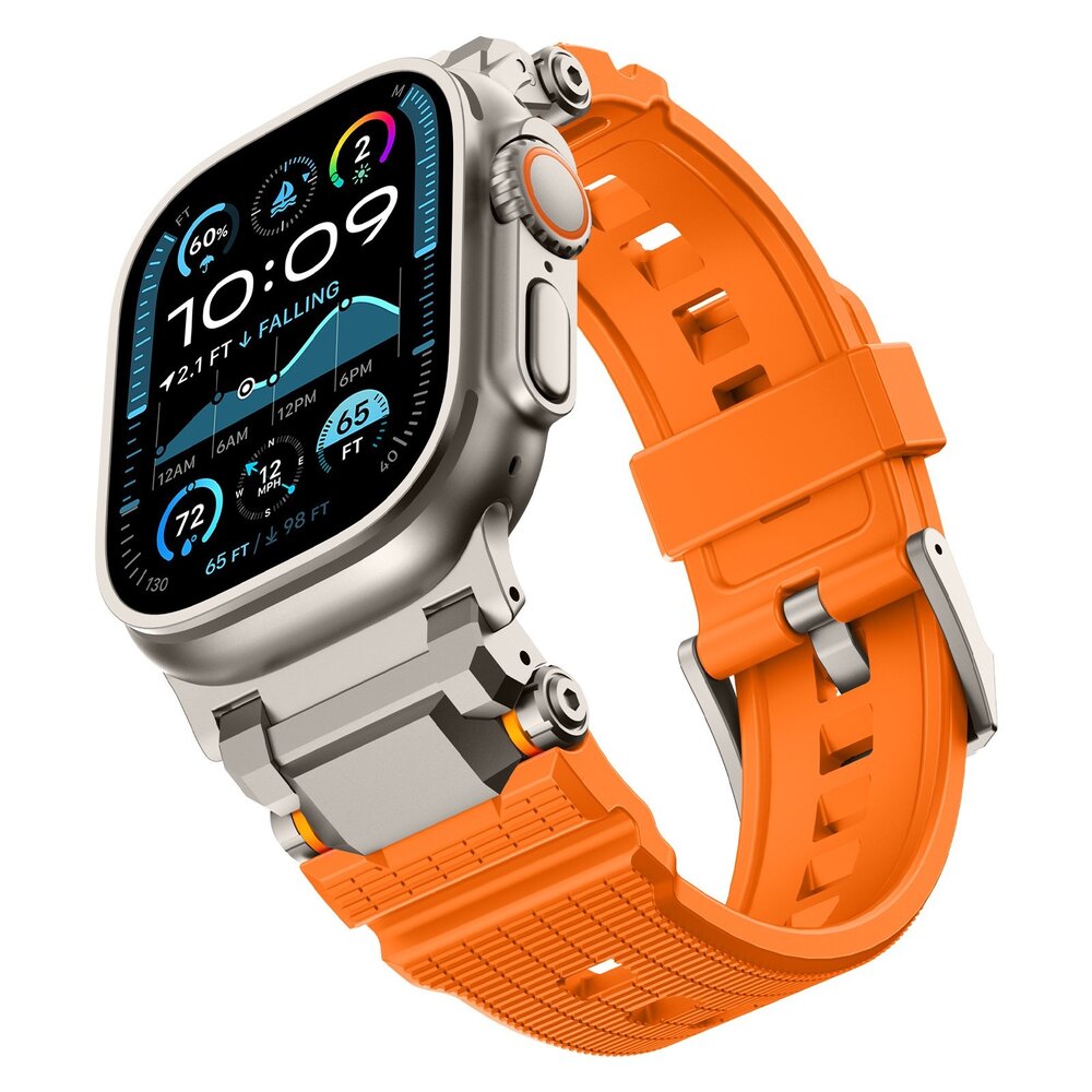 Strap-it Strap-it Bracelet silicone 'Adventurer' Apple Watch (orange avec titane)