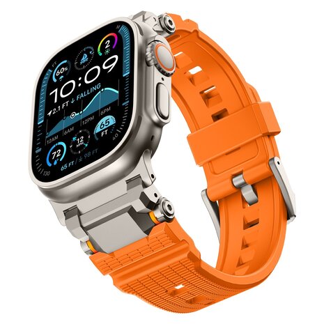 Strap-it Strap-it Bracelet silicone 'Adventurer' Apple Watch (orange avec titane)