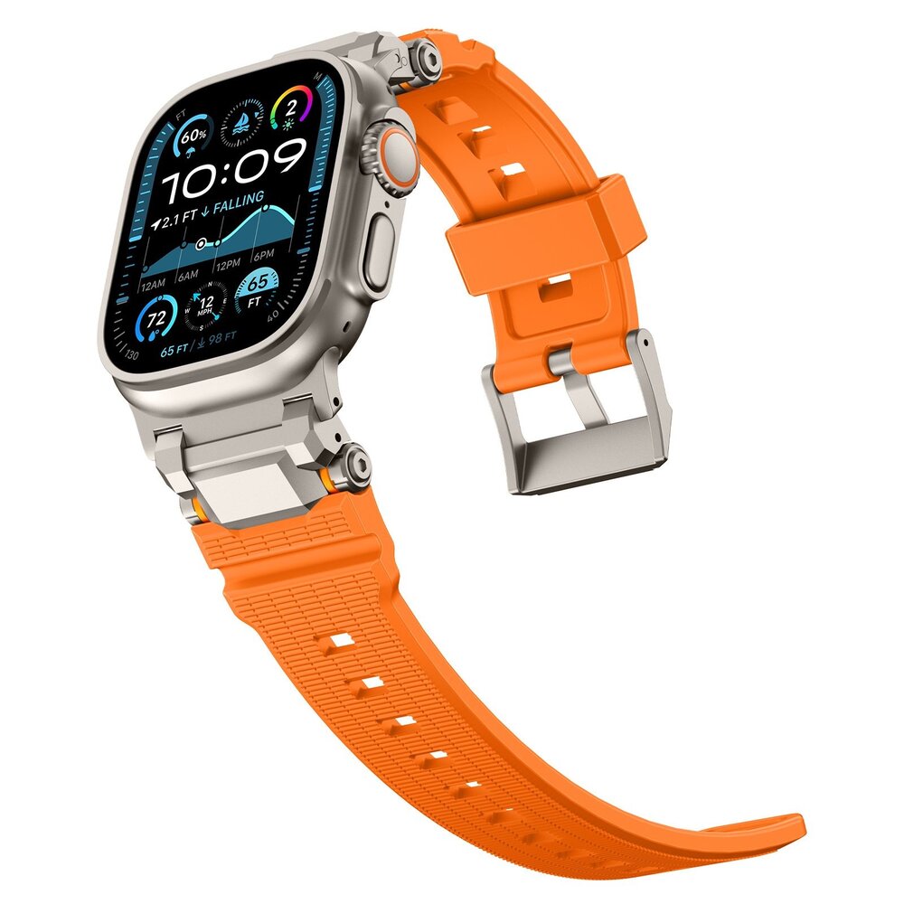 Strap-it Strap-it Bracelet silicone 'Adventurer' Apple Watch (orange avec titane)