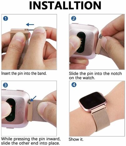 Strap-it Strap-it Bracelet Milanais Fitbit Versa (or rose)