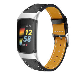 Strap-it Bracelet cuir moderne Fitbit Charge 5 (noir)