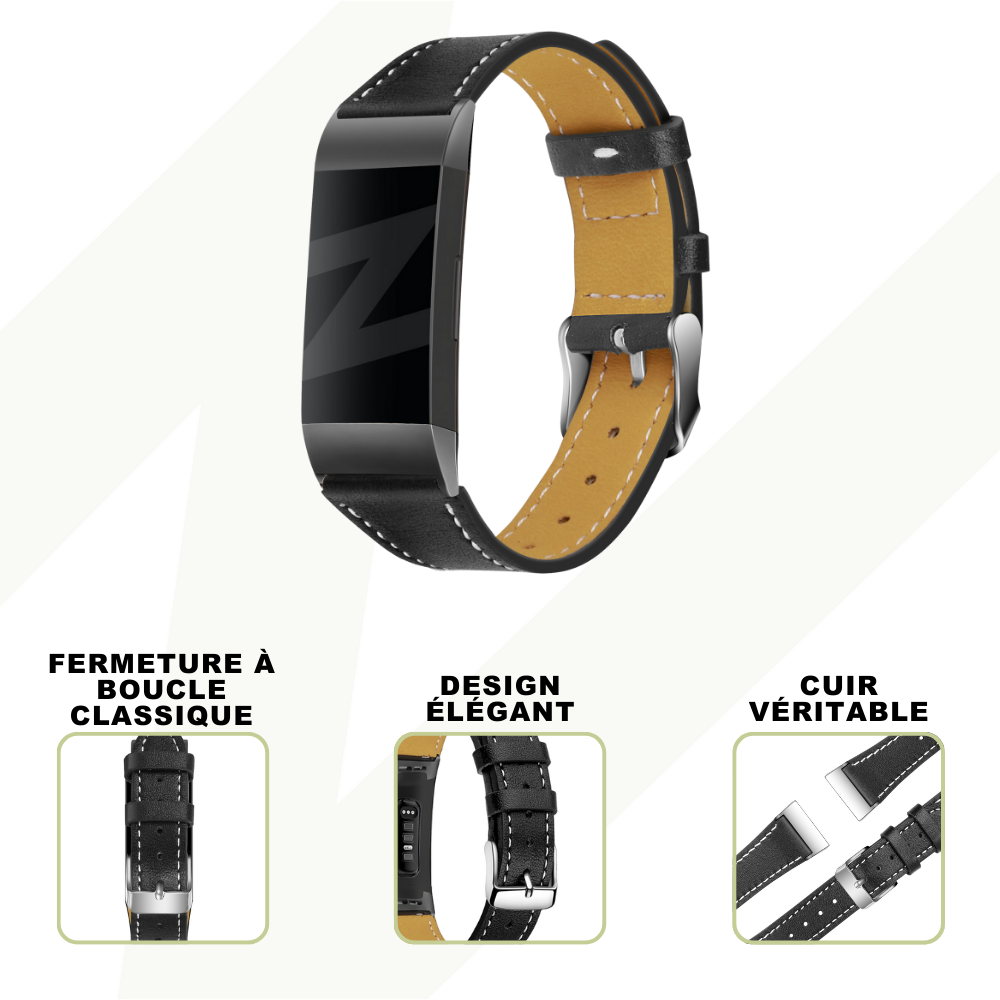 Bandz Bandz Bracelet cuir "Deluxe" Fitbit Charge 3 (noir) Bandz Bandz Bracelet cuir "Deluxe" Fitbit Charge 3 (noir)