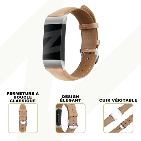 Bandz Bandz Bracelet cuir véritable Fitbit Charge 3 (marron)