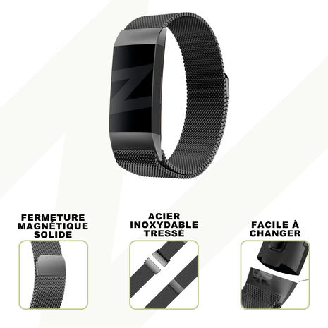 Bandz Bandz Bracelet milanaise loop Fitbit Charge 4 (noire)