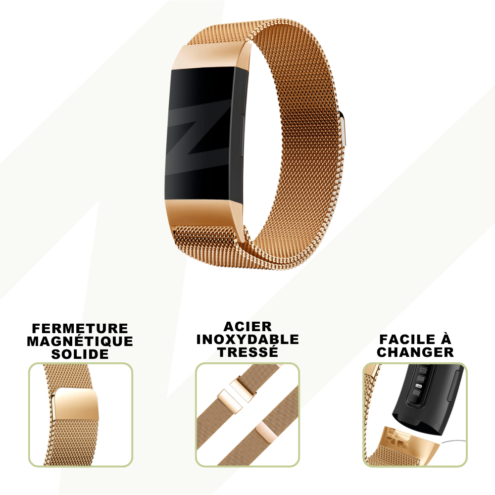 Bandz Bandz Bracelet milanais loop Fitbit Charge 3 (or rose)