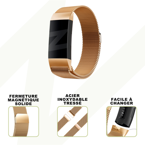 Bandz Bandz Bracelet milanais loop Fitbit Charge 3 (or rose)