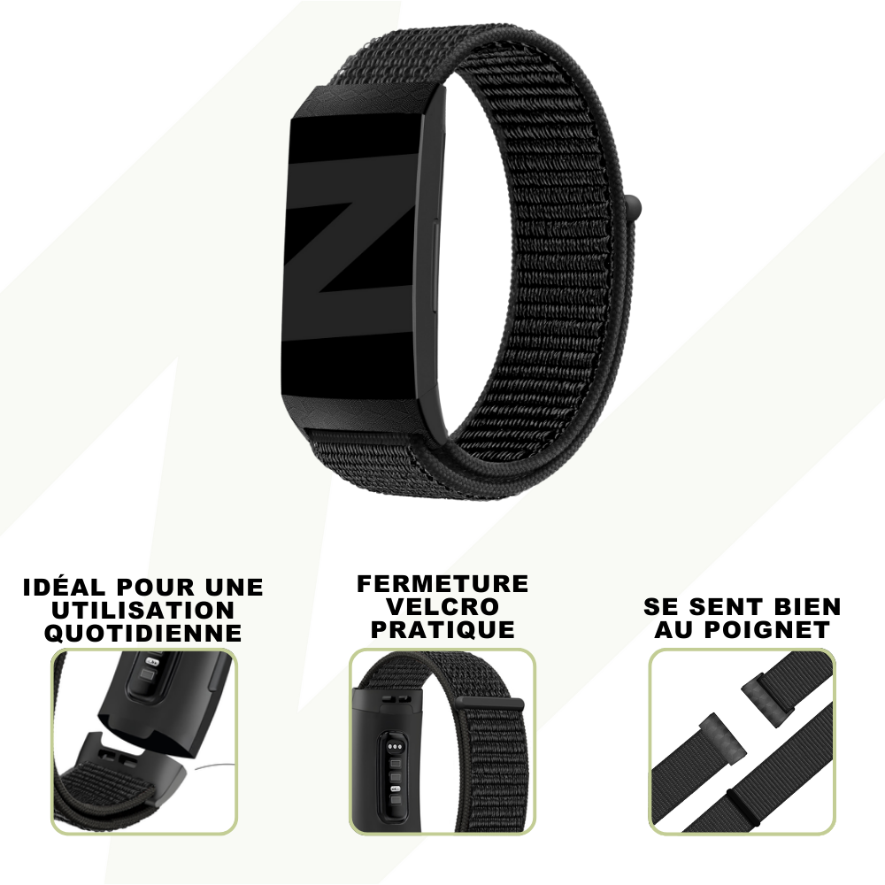 Bandz Bandz Bracelet nylon loop Fitbit Charge 3 (noir)