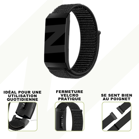 Bandz Bandz Bracelet nylon loop Fitbit Charge 4 (noir)