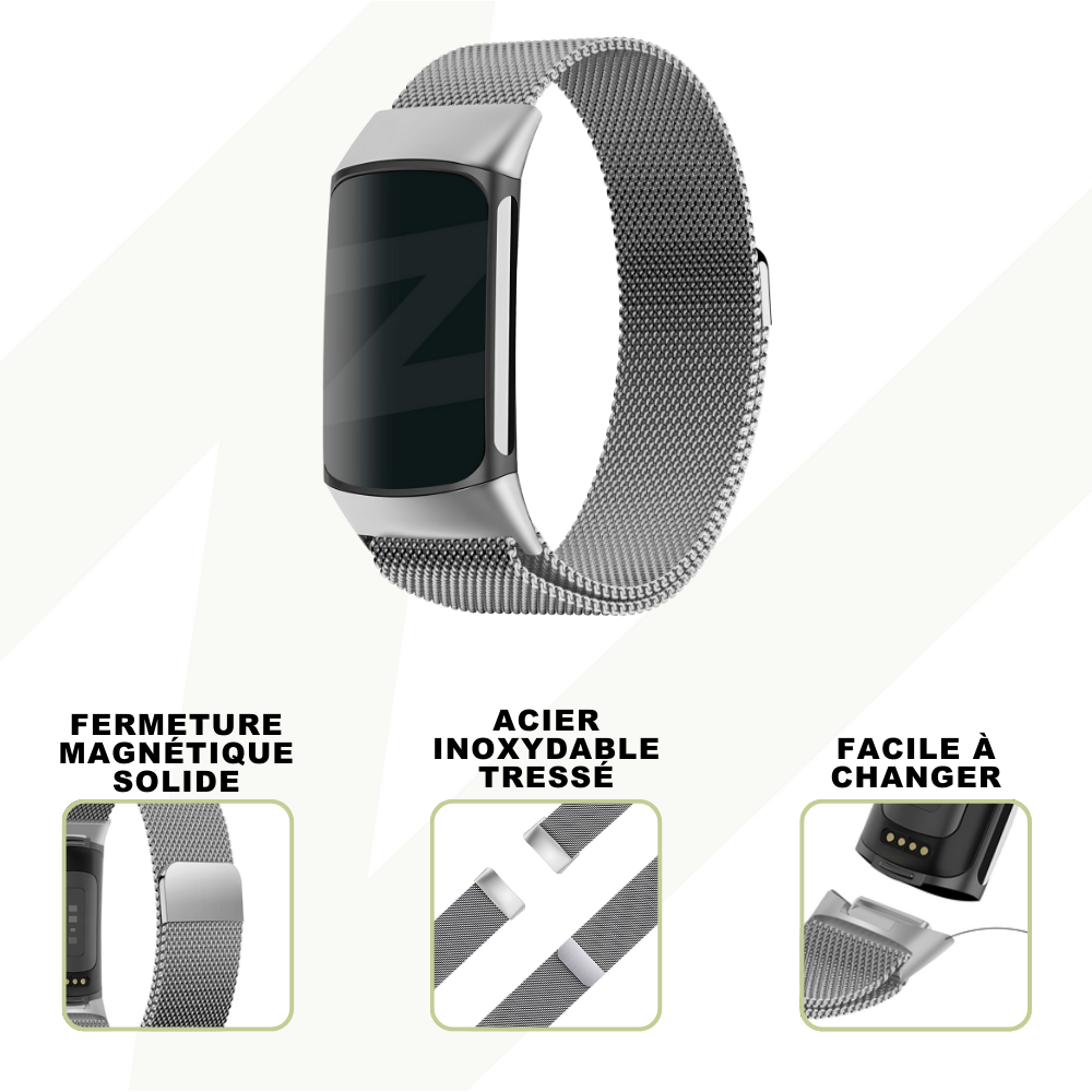 Bandz Bandz Bracelet milanais loop Fitbit Charge 5 (argent)