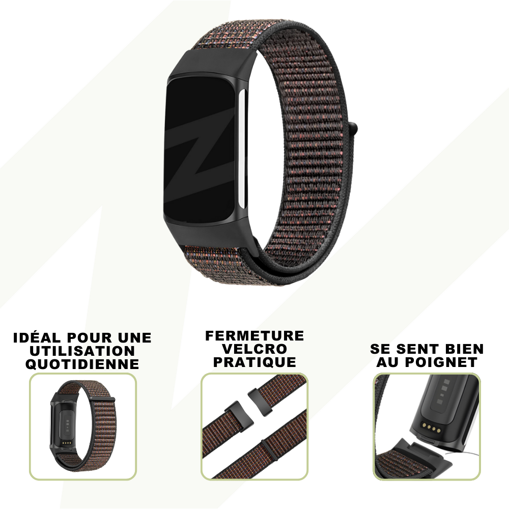 Bandz Bandz Bracelet nylon loop Fitbit Charge 5 (mélange noir)