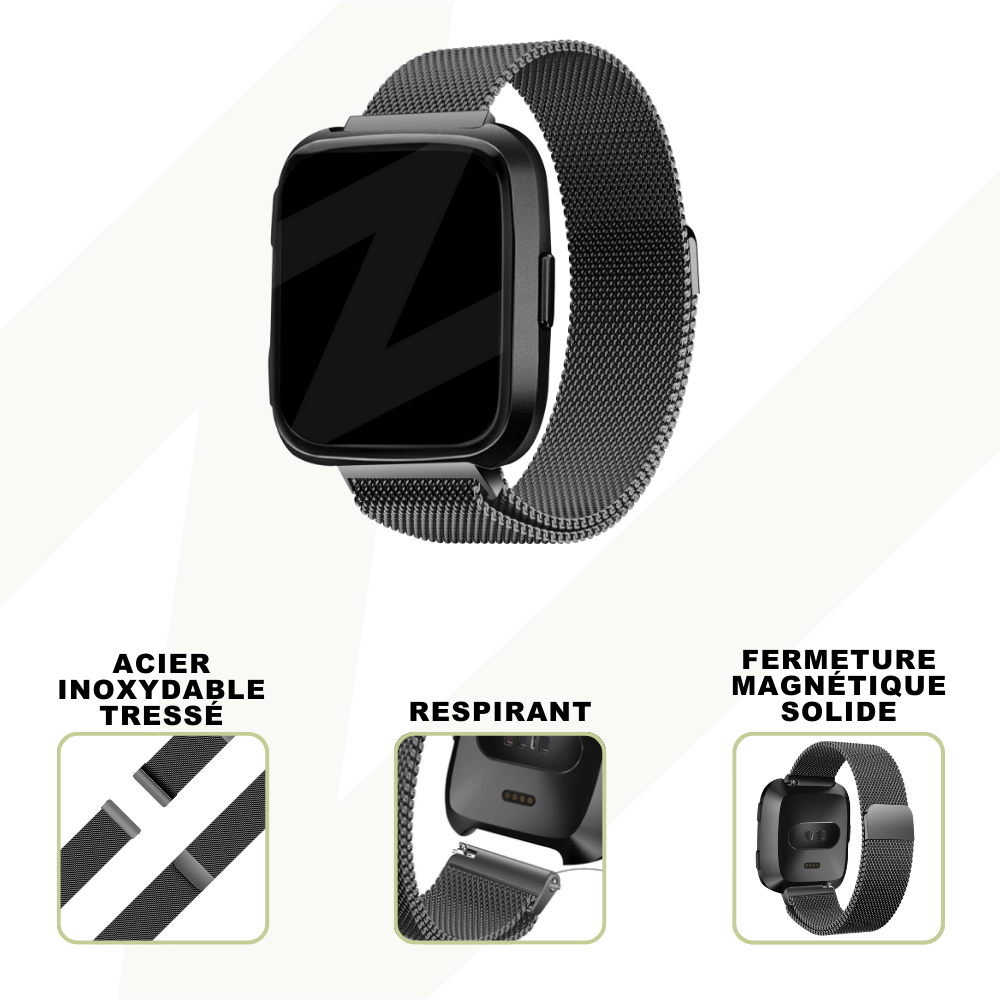 Bandz Bandz Bracelet milanais loop Fitbit Versa (noir)