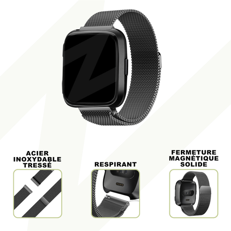 Bandz Bandz Bracelet milanais loop Fitbit Versa (noir)