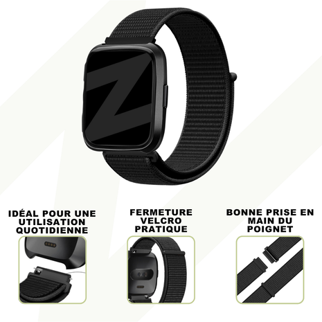 Bandz Bandz Bracelet nylon loop Fitbit Versa (noir)