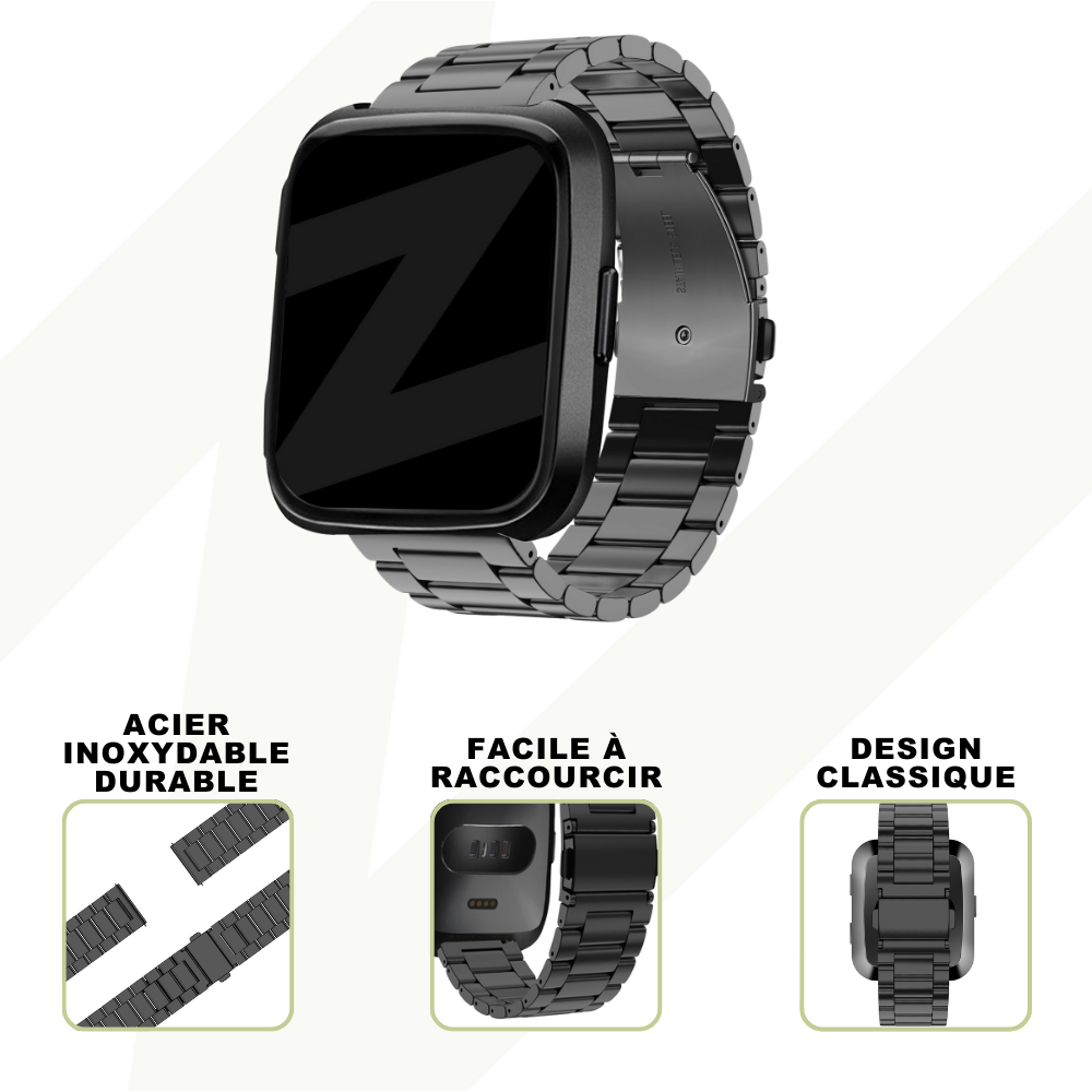 Bandz Bandz Bracelet acier 'Classic' Fitbit Versa (noir)