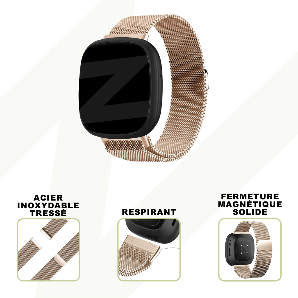 Bandz Bandz Bracelet milanaise loop Fitbit Sense (or rose)