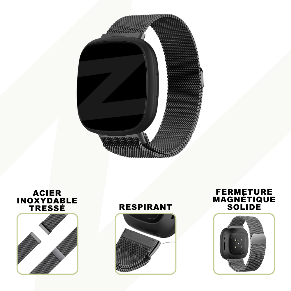 Bandz Bandz Bracelet milanaise loop Fitbit Sense (noire) Bandz Bandz Bracelet milanaise loop Fitbit Sense (noire)