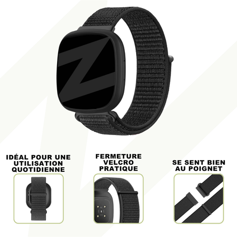 Bandz Bandz Bracelet nylon loop Fitbit Sense (noire)