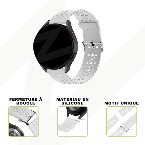 Bandz Bandz Bracelet silicone avec motif floral Samsung Galaxy Watch 6 - 44mm (blanc)