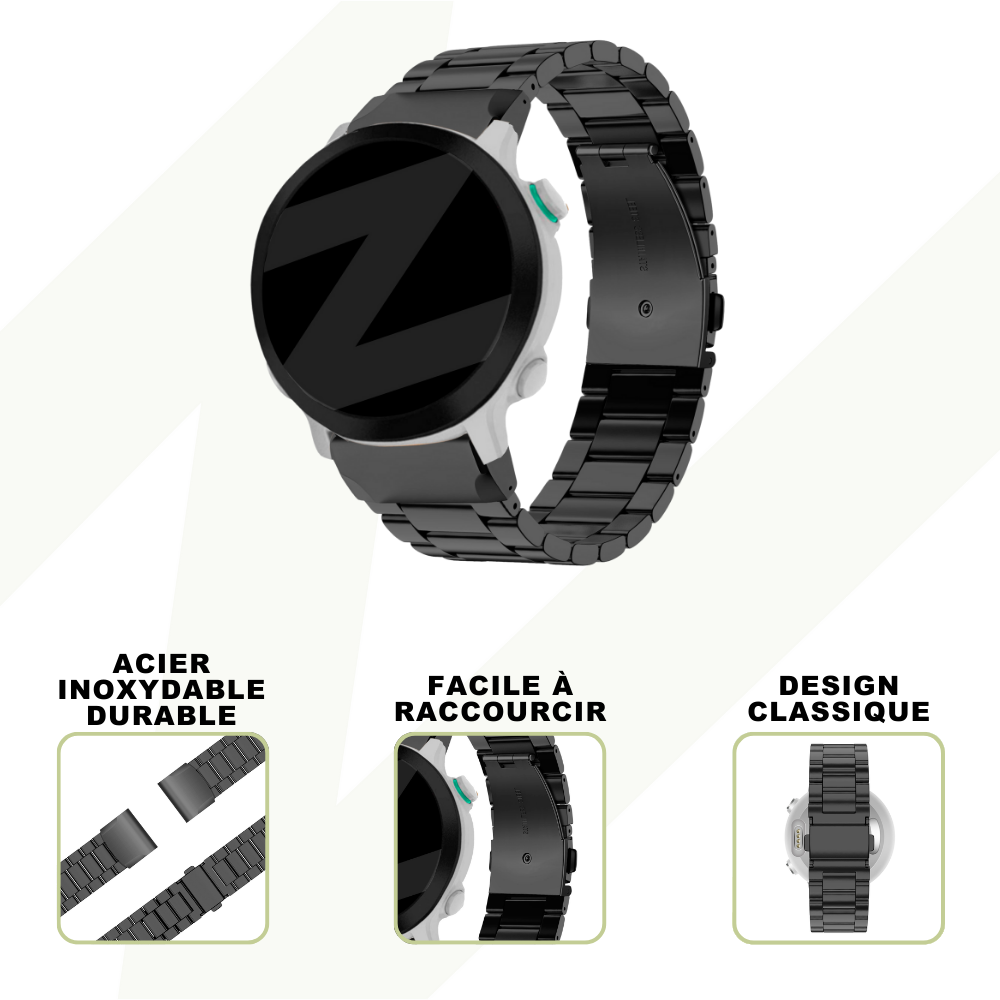 Strap-it Bandz Bracelet acier 'Classic' Garmin Fenix E (noir)