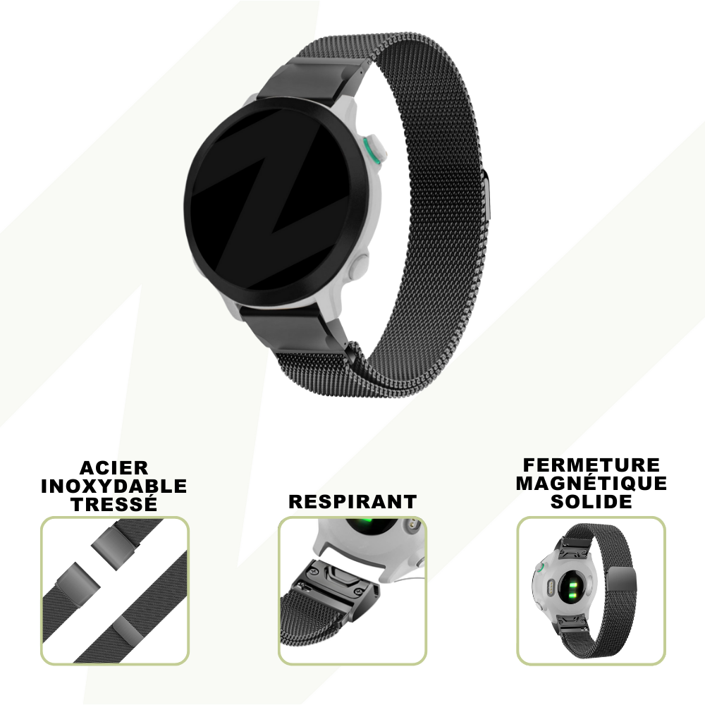 Bandz Bandz Bracelet Milanais loop Garmin Quatix 5 / 6 / 7 (noir)