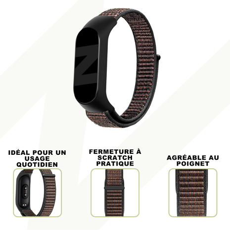 Bandz Strap-it Bandz Bracelet nylon loop Xaomi Mi Band 6 (noir melange)