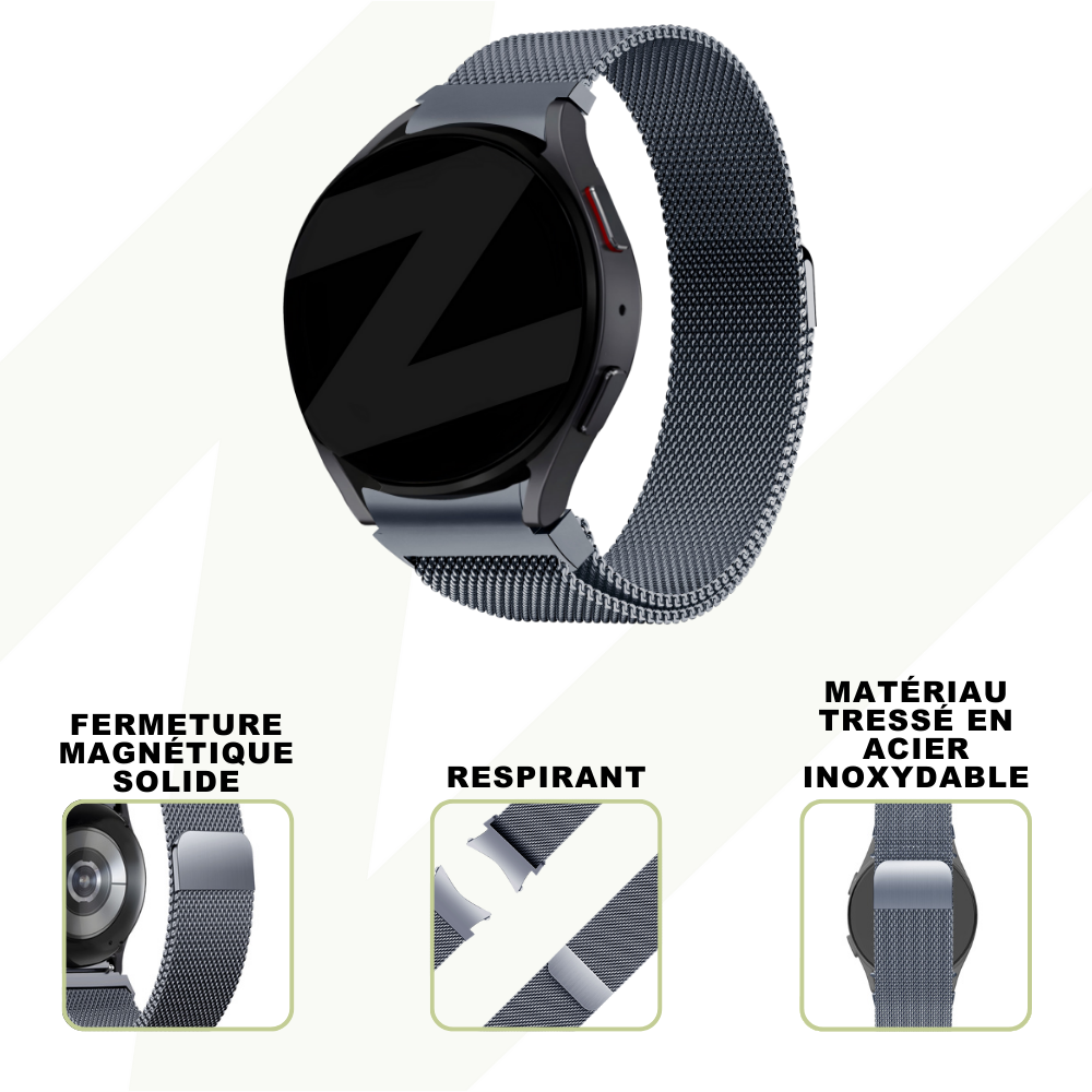 Bandz Bandz Bracelet milanaise loop Samsung Galaxy Watch 4 Classic 46mm (grise)