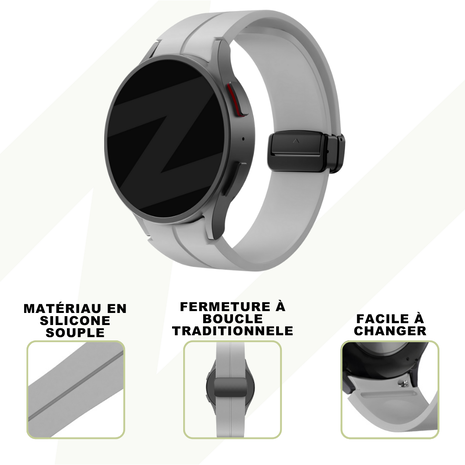 Bandz Bandz Bracelet silicone avec D-Buckle Samsung Galaxy Watch 6 Classic - 43mm (gris)