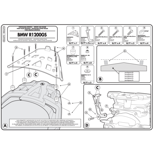 GIVI Top Case Monorack SRA692 BMW R 1200 GS ('04-'12)