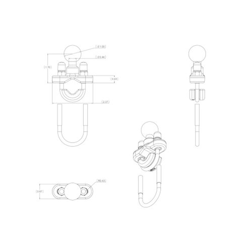 RAM Mounts  Base de Riel Con Perno en U Ø 12.7mm a 25.4mm - Bola Tamaño B