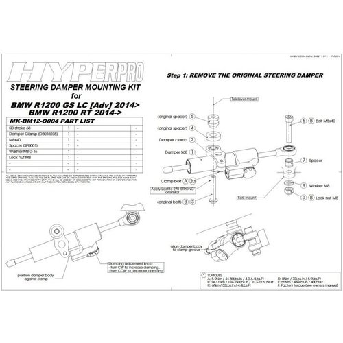 Touratech Amortisseur de direction CSC pour BMW R1200GS LC /R1250 2014+ Incl. Prêt-à-monter