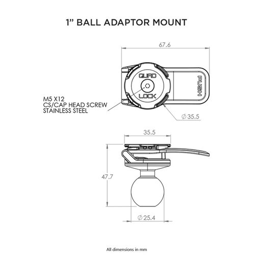 Quad Lock Montura Adaptadora de Bola de 1" Para Motocicleta