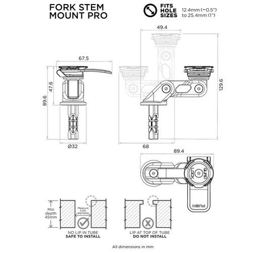 Quad Lock Motorfiets Vork Stuurpen Mount Pro