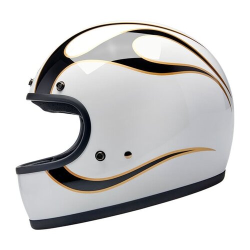 Gringo Helmet Gloss White/Black Flames| ECE R22.06